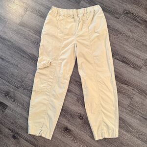 GANNI Washed Canvas Elasticated Curve Pants in Pale Khaki